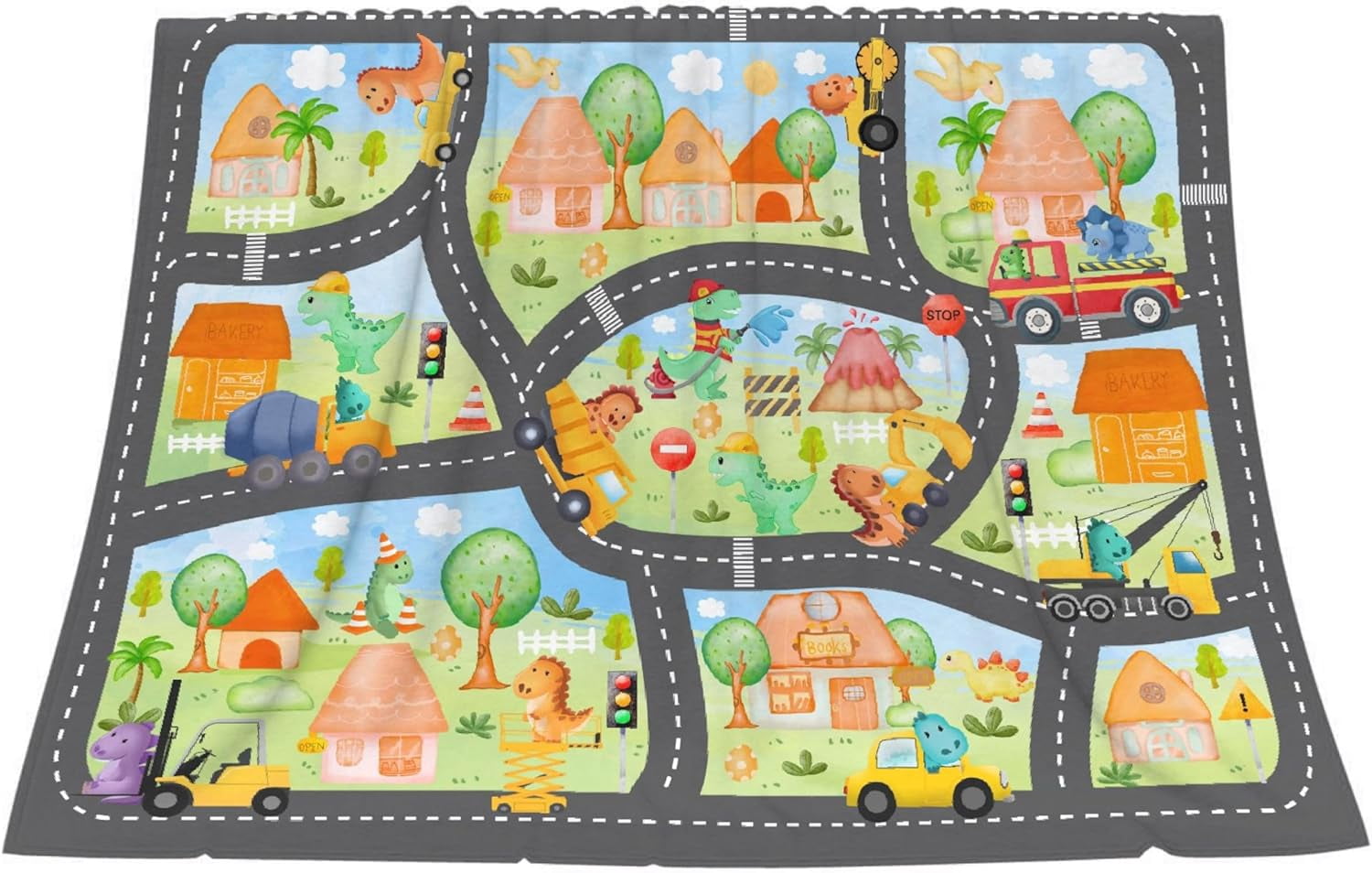 Dinosaur Construction Truck Flannel Gift Blanket Construction Truck Gift Blanket For Boy Girl Dinosaur Lovers Cozy Soft Dinosaur Road Map Throw Blanket for Bed Couch Outdoor50''''x 60'''' for Teens