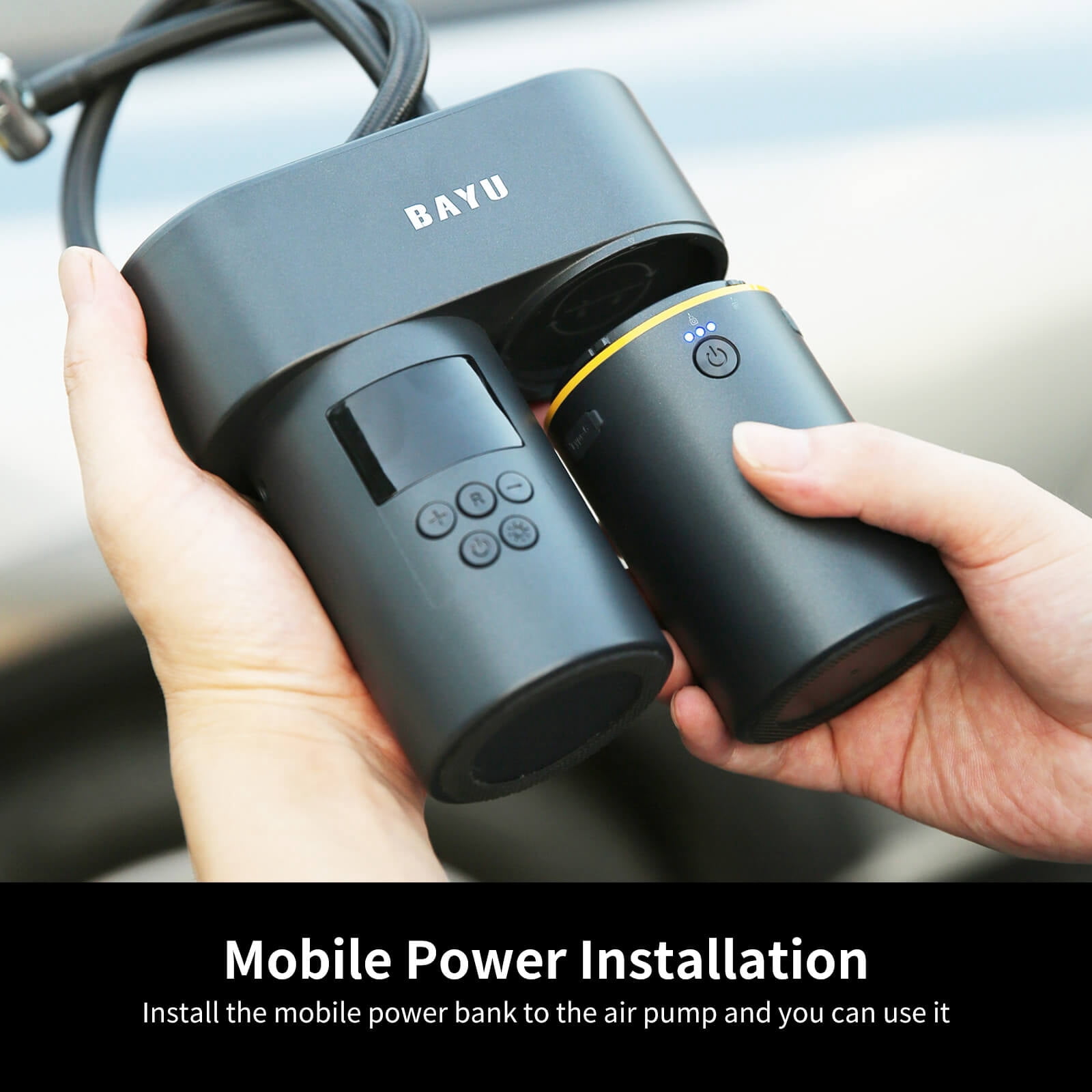 BAYU 2 in 1 Tire Inflator Portable Air Compressor, 150PSI Air Pump for Car Tires with Digital Display, 15000mAh Electric Tire Pump, Emergency LED Light for Car, Bike, Ball
