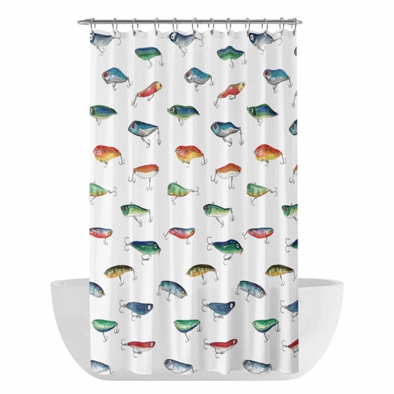 Xipuska Colorful Fish Shower Curtain - Water Repellent Fabric Shower Curtains Washable, Watercolor Cartoon Fishing Decorative Polyester Cloth Bathroom Curtains Modern Bath Decor 36"x72"