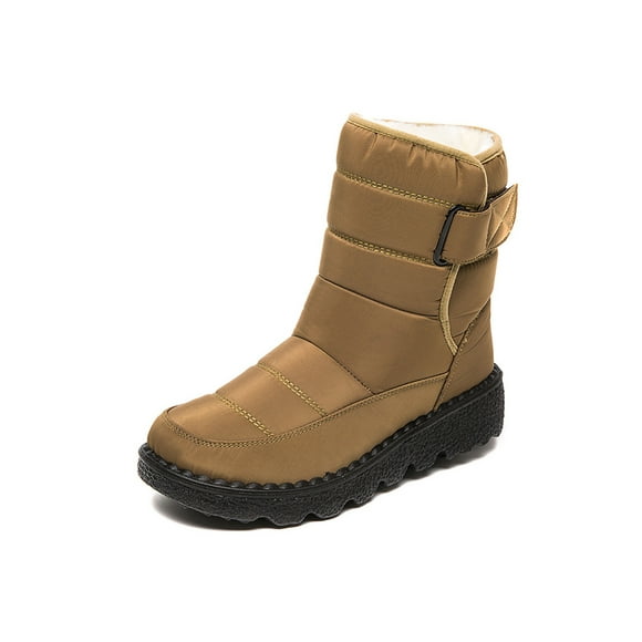 MAWCLOS Women Winter Bootie Comfort Snow Boots Plush Lined Non-Slip Waterproof Boot Mid Calf Cold Weather Walking Shoes Khaki 7.5