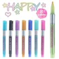 thumbnail image 1 of 8 Colors Metallic Marker with 2-color Effect Outline Marker DIY Photo Album Paint Marker Pen with Color Outline Shimmer Marker Set for Metal Ceramic Glass Greeting Cards, 1 of 10