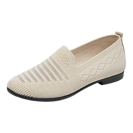 DVKOVI Comfortable Shoes for Teachers 2024 New Cloth Shoes Summer Women s Shoes Soft Bottom Breathable Flat Ladies Casual Shoes Mom Shoes Women Flats Shoes Dressy Slip On Shoes for Women Beige 37