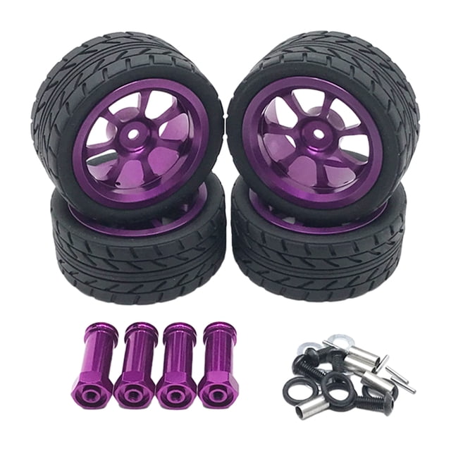 Bewildely RCGOFFLOW-llantas duraderas de aleación de aluminio, neumáticos para llantas de control remoto 1/14, Wltoys 144001, pieza de coche a Kits de construcción modelo Púrpura