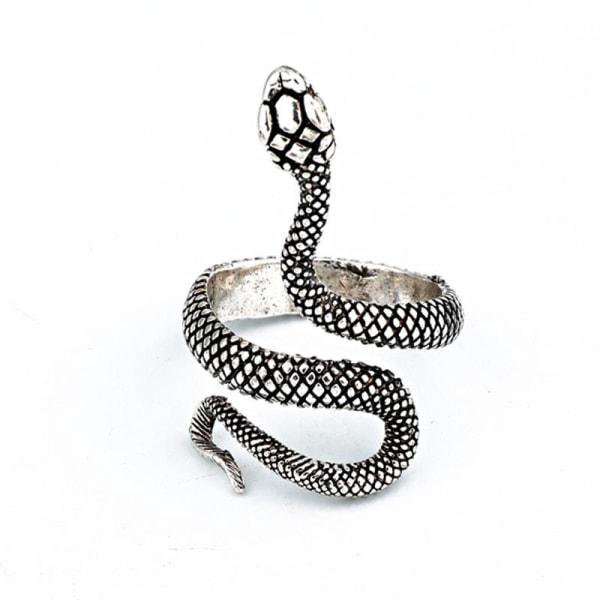 Anillo único con patrón de serpiente con patrón negro - plata ajustable talla única