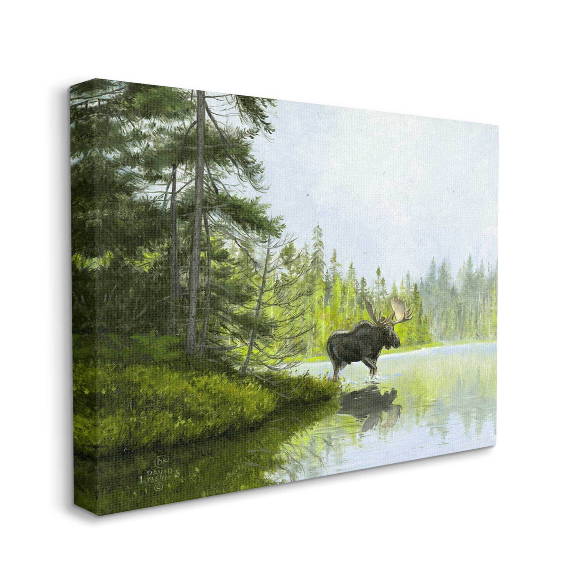 Stupell Industries Moose in Woodland Pond Nature Painting Gallery Wrapped Canvas Print Wall Art, 30 x 24