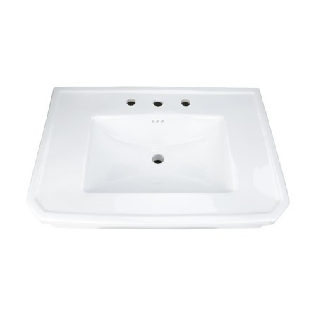 Victorian Bathroom Pedestal Sink Basin Replacement Part Only 30.38" W White Heavy Duty Ceramic Sink w/Splashguard rim, Overflow and 8" Widespread Faucet Holes Renovators Supply