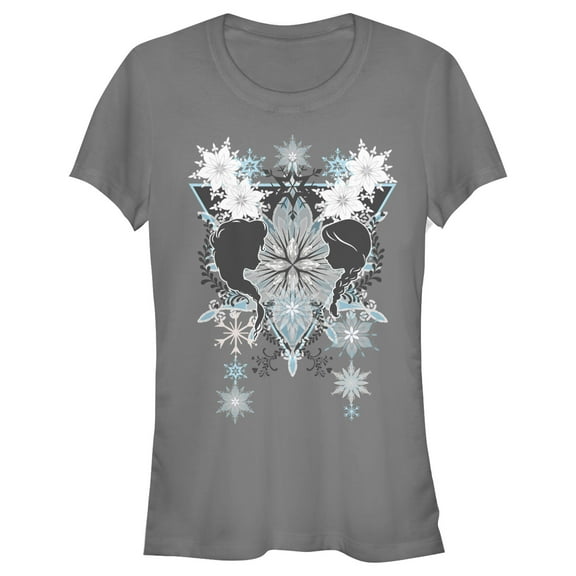 Junior's Frozen Sister Snowflake Pattern  Graphic Tee Charcoal Small