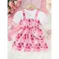 thumbnail image 4 of Mikrdoo 4T Toddler Baby Girls Easter Rabbits Print Eggs Print Fake Two Pieces Bubble Sleee Dress With Satchel 2Pcs Clothes Sets Pink, 4 of 8