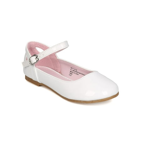 White Patent Ankle Straps - New Girl Little Angel Britt-873E Patent PU Ankle Strap Cut Out Ballet Flat