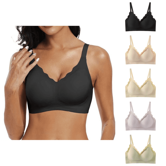 Ahuyic Womens Bra,Summer Plus Size Bra,Womens Seamless Thin Without Rims Soft Support Gathered Breathable Underwear Daily Bra.,White,M