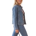 thumbnail image 4 of INSPIRE CHIC Women's Denim Jacket Casual Long Sleeves Washed Button Up Round Neck Jean Jackets Small Light Blue, 4 of 6