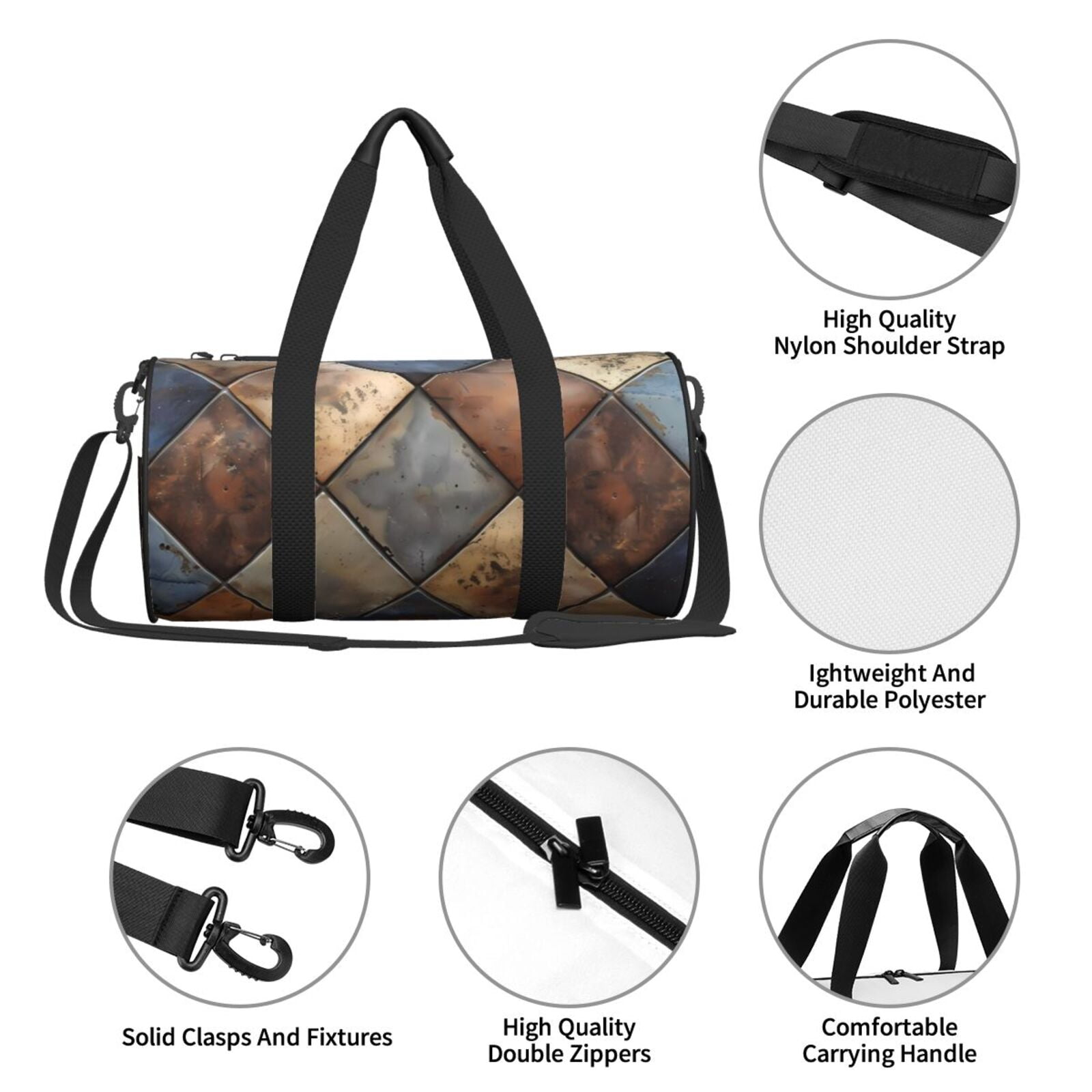 Vsdgher Rustic Tile Pattern 45L Foldable Duffel Bag, Sports Gym Bag,Overnight Bag, Portable Weekender Bag for Airplanes
