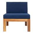 thumbnail image 6 of 5-Piece Wood Patio Sectional Furniture, Acacia Wood Outdoor Seating Set with Cushions, Patio Conversation Set Backyard Porch Sectional Sofa, Natural Finish + Blue Cushions, 6 of 10