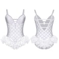 thumbnail image 3 of Aislor Women Rhinestones Feather Dacne Leotard Sleeveless Ballet Unitard Cocktail Party Dress Stage Wear White L, 3 of 7