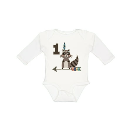 

Inktastic 1st Birthday Raccoon 1 Year Old Gift Baby Boy or Baby Girl Long Sleeve Bodysuit