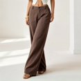 thumbnail image 2 of Morttic Women's Solid Color Loose Wide Leg Pants –  High Waist Casual Trousers with Pockets for Office & Everyday Brown，XXL, 2 of 3