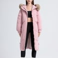 thumbnail image 7 of HAPIMO Women's Long Coats Winter Thickened Warm Coats Casual Comfy Long Sleeve Zip Up Hooded Jacket Solid Pocket Quilted Outerwear Pink L, 7 of 7