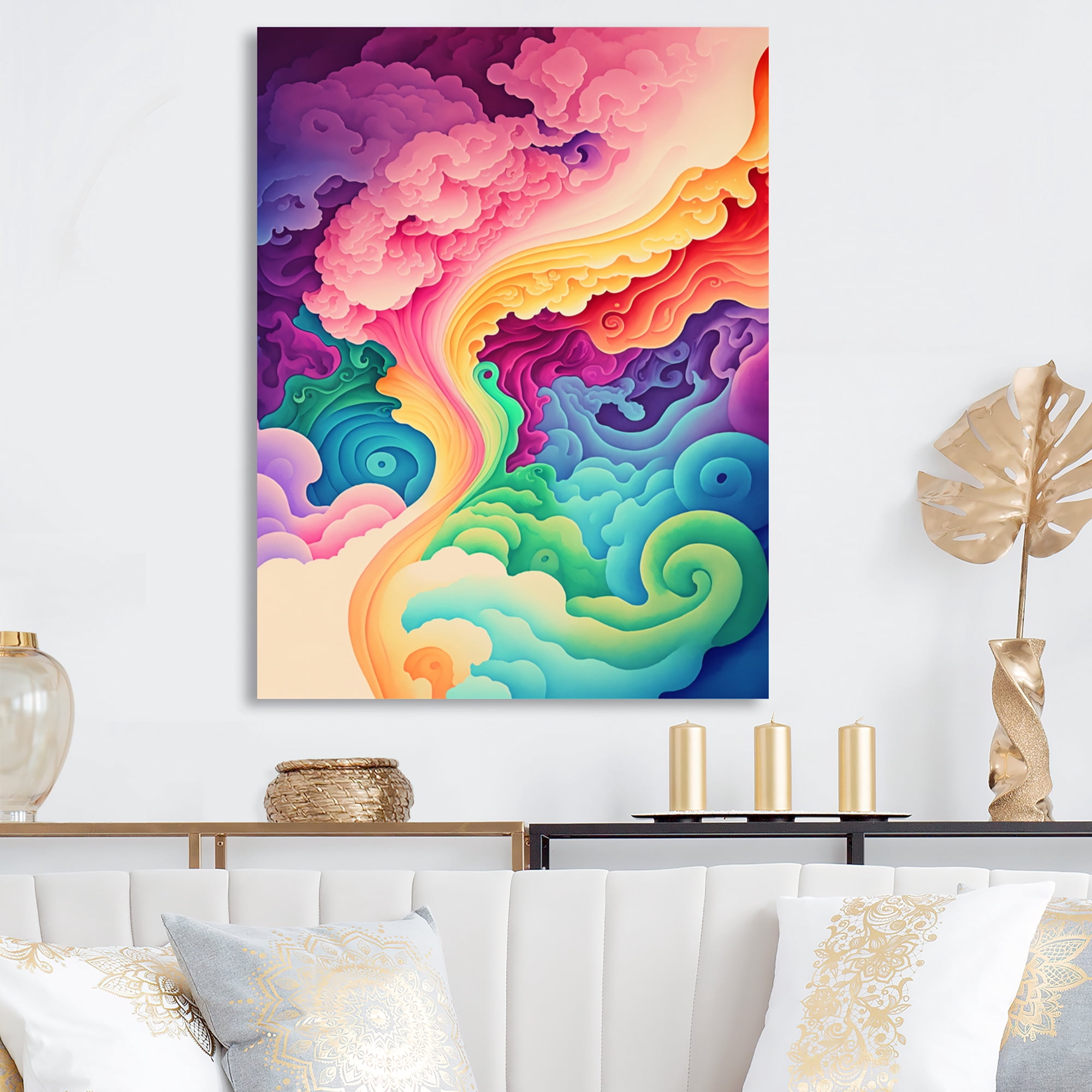 Designart Multicolor Swirly Clouds II Canvas Wall Art