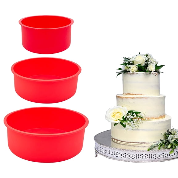 3 Pieces Silicone Cake Pans Round Silicone Molds for Baking Quick Release Bakeware Pans Kitchen Non-Stick Reusable Cake Pan for Baking