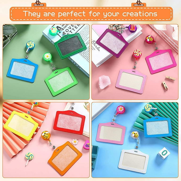 24 Sets Retractable Badge Reels Multi-Color Name Badge Holder PU Leather  Business ID Badge Holder Decorative ID Card Holder with Clip for Students,  Teachers, Nurses, Doctors (Horizontal) 