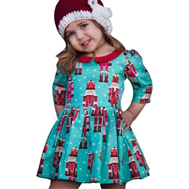 Toddler Baby Kids Girls Santa StripedChristmas Outfits Clothes Princess Dress