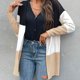 thumbnail image 3 of Mujeres Frente Abierto Outwear Color Block Sin Botones Manga Larga Punto Mujeres Abierto Frente Suéter Outwear para Otoño Invierno Caqui M, 3 of 8