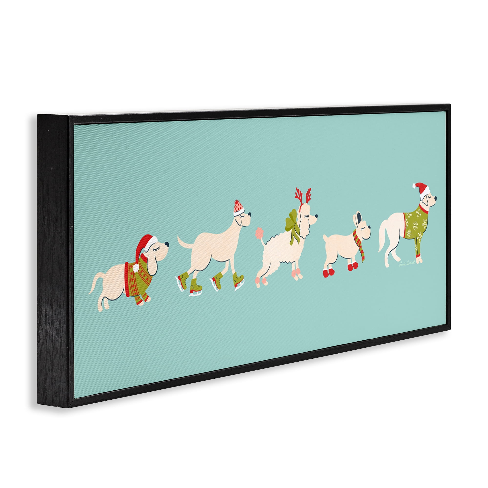 Stupell Industries Festive Dog Breeds Holiday Painting Black Framed Art Prints Wall Art, 24 x 10