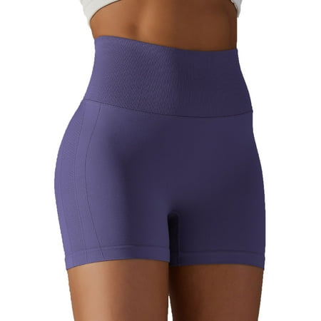 SSAAVKUY Summer Fashion Women s High Waist Seamless Yoga Shorts Tummy Control Workout Running Biker Hot Pants Dark Blue 6
