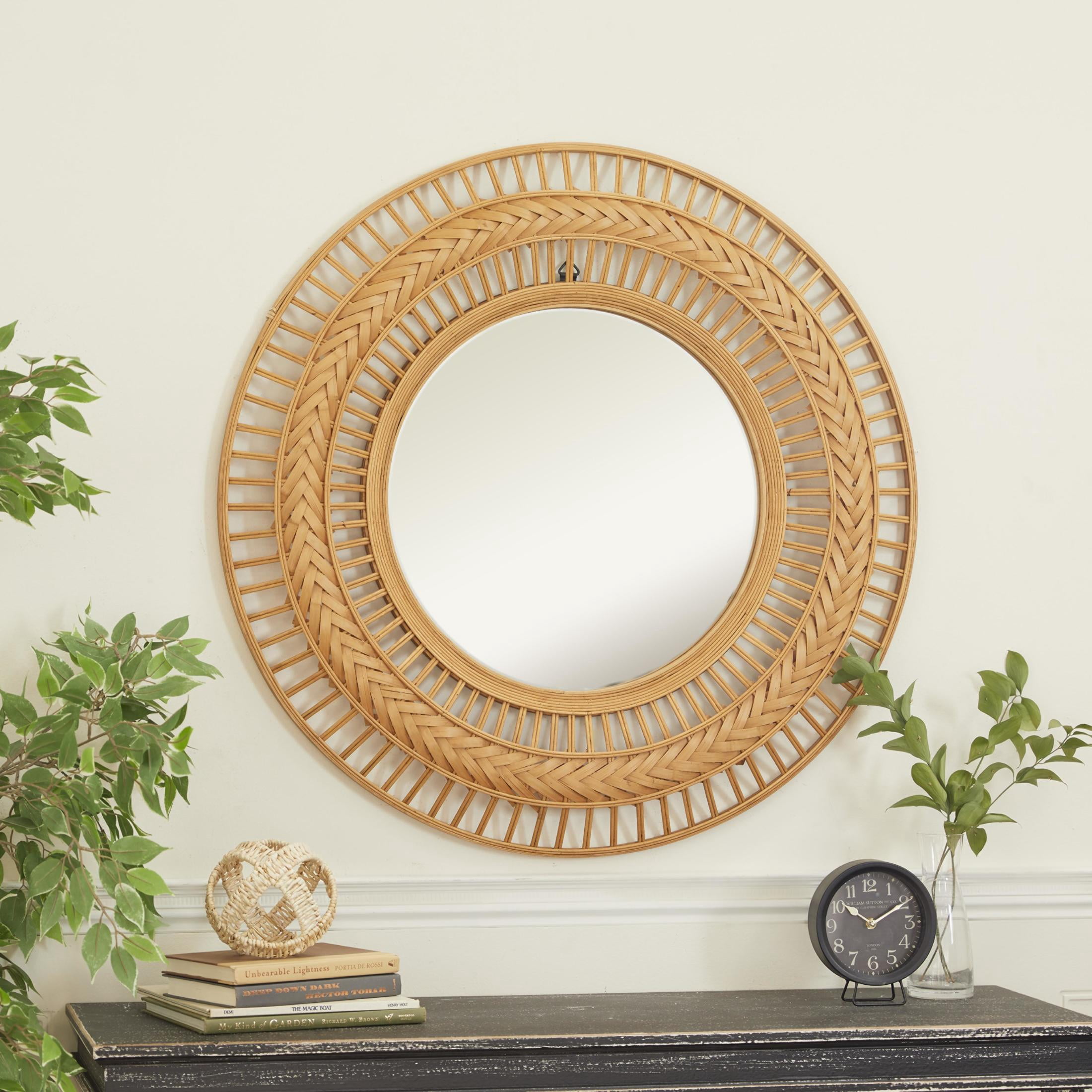 DecMode 36" x 36" Brown Handmade Open Frame Woven Wall Mirror