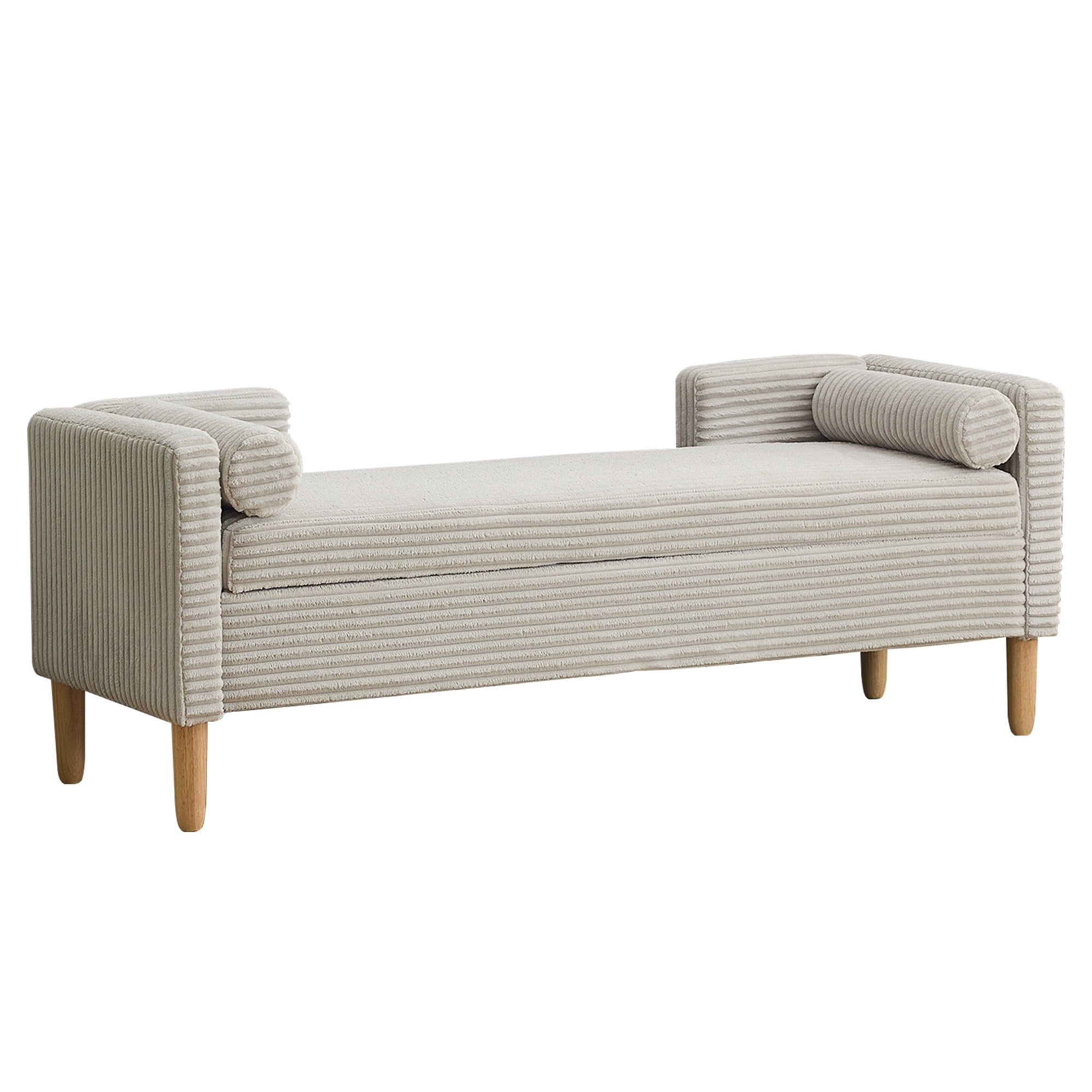 64.7"W Upholstered Corduroy Flip-top Storage End of Bed Bench, Accent Window Footrest with Armrests&Backrest&2 Bolsters Rubberwood Legs for Living Room, Hallway, Entryway Bedroom