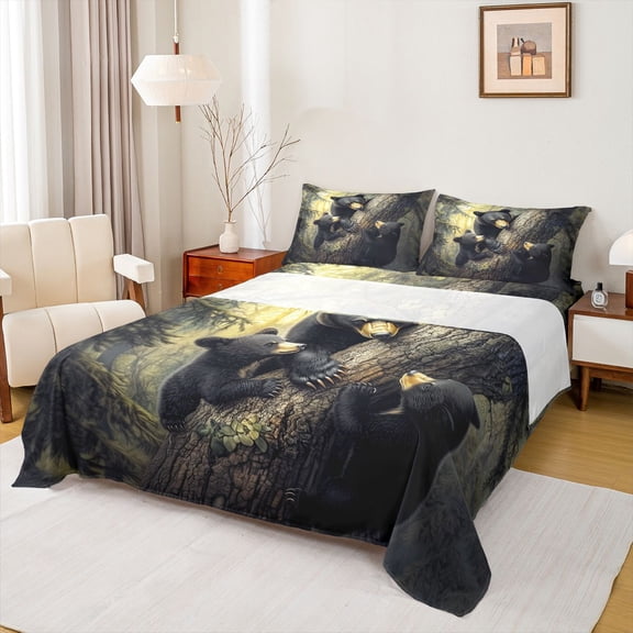 Feelyou 3D Jungle Bear Twin Sheet Sets, Tree Leaf Botanical Bedding, 3 Pieces