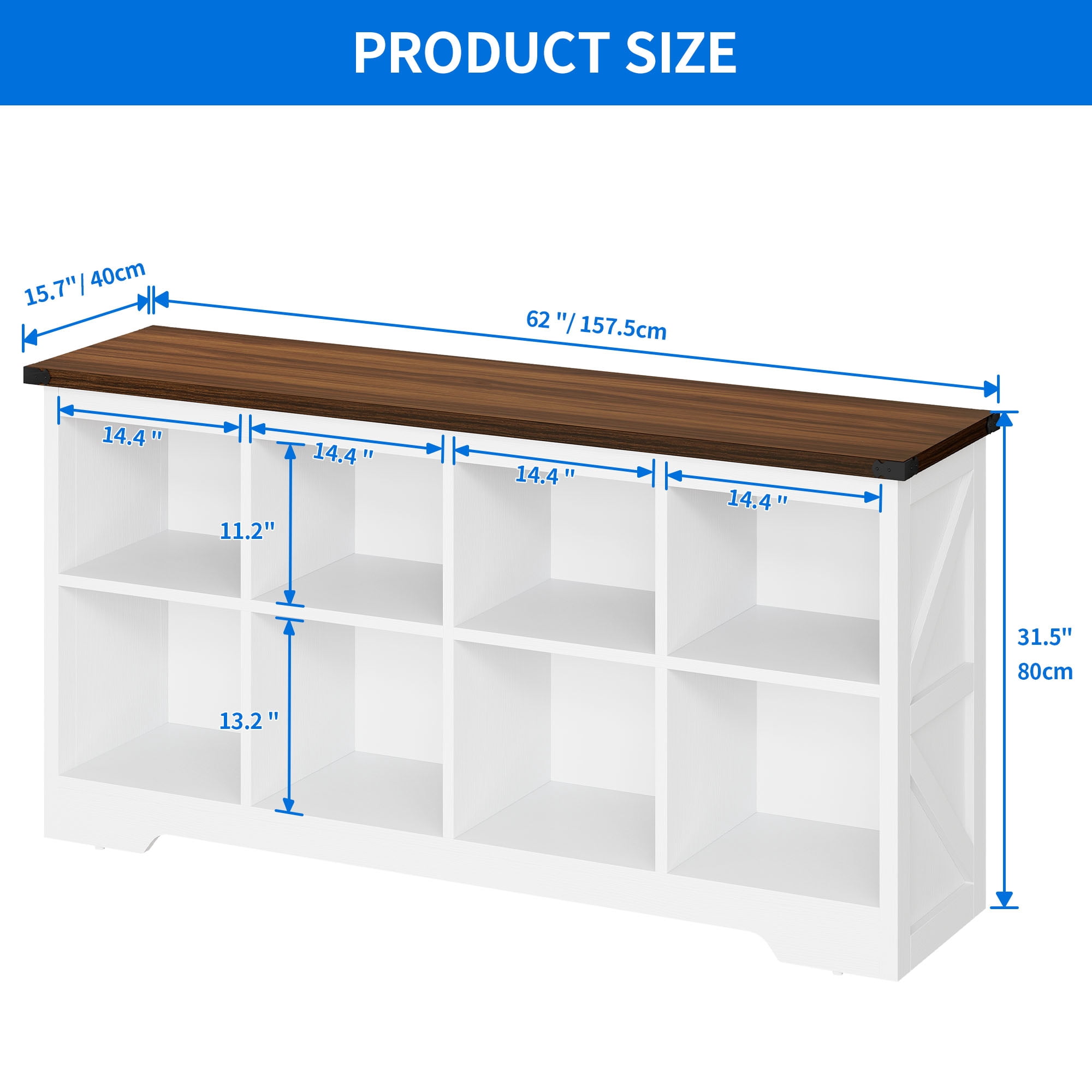 Uforic 8 Cube Organizer Bookcase, Farmhouse Cubby Bookshelf , Horizontal Open Shelf for Living Room, Bedroom, Home Office, White