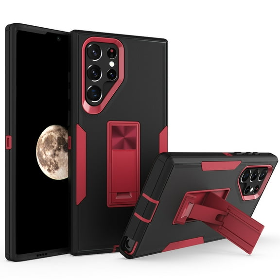Hybrid Case for Samsung Galaxy S22 Ultra, Protective Slim Cover Heavy Duty Rugged Shockproof with Kickstand Support Magnetic Car Mount Hard PC Armor Case for Samsung Galaxy S22 Ultra,Black Red
