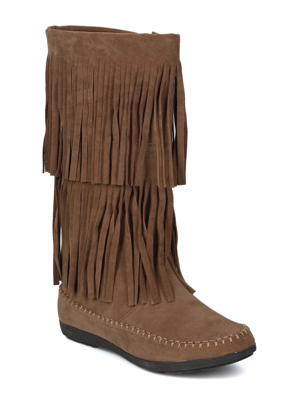 Women Mid Calf Faux Suede Cascading Fringe Moccasin Boot - 18156 ...