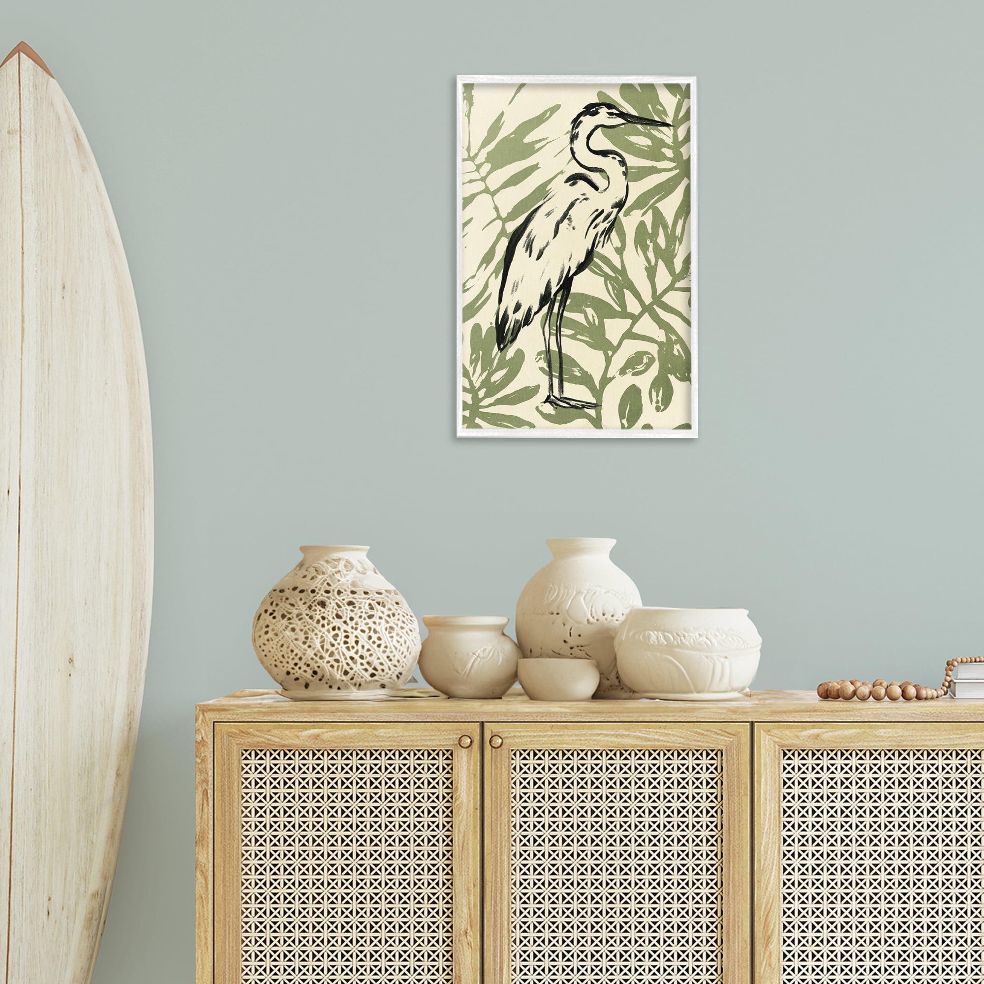 Stupell Industries Tropical Leaves & Bird Animals & Insects Painting White Framed Art Print Wall Art, 16 x 24