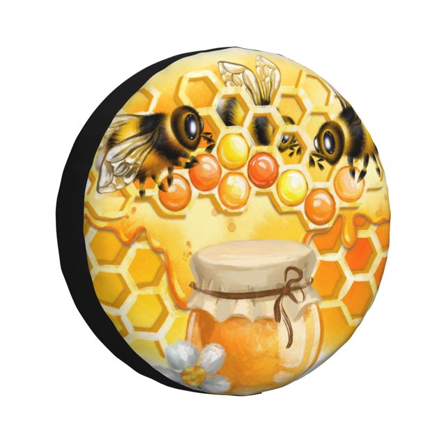 Wukai Housse de Pneu de Rechange Imprimé Abeille pour Remorque RV, Imperméable PVC Cuir Synthétique Housse de Roue pour Camion, Remorque, RV, SUV, Campeur-17 Pouces