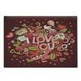 thumbnail image 1 of Romantic Cutting Board, Retro Funky I Love You Words on Hearts Arrows Baloons Birhday Image, Decorative Tempered Glass Cutting and Serving Board, Large Size, Coral Burgundy Yellow, by Ambesonne, 1 of 1