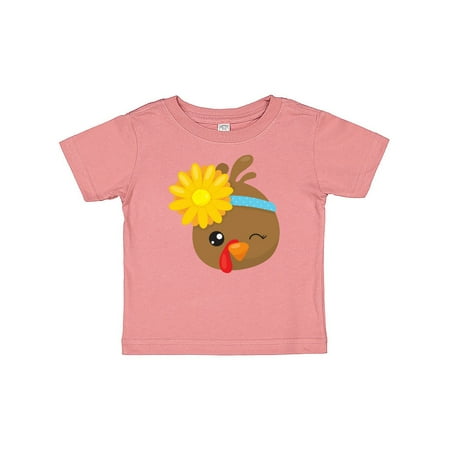 

Inktastic Thanksgiving Turkey Turkey With Sunflower Gift Baby Boy or Baby Girl T-Shirt