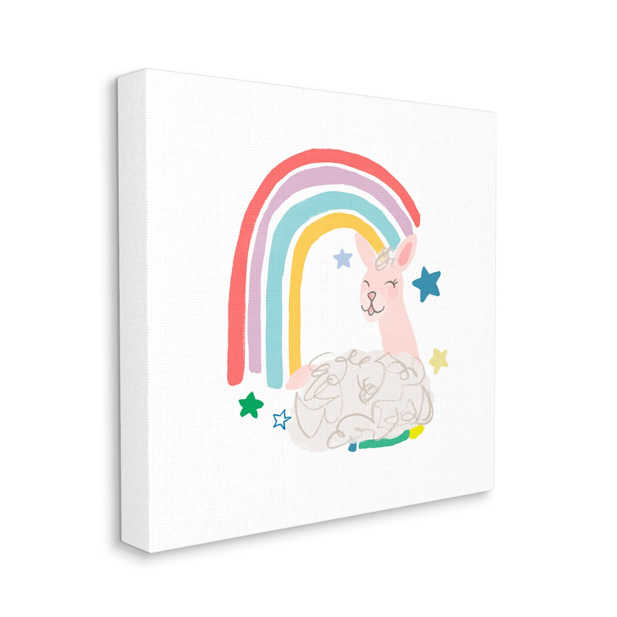 Stupell Industries Sheep Relaxing Smiling Rainbow Stars Adorable Design, 30 x 30, Design by June Erica Vess