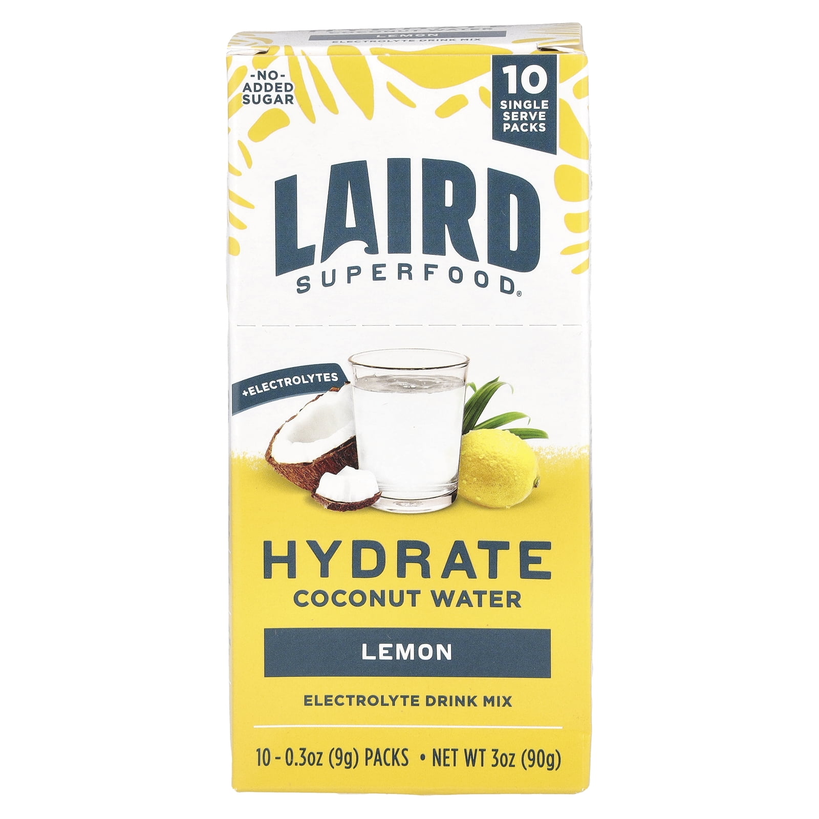 Laird Superfood Hydrate Coconut Water, Electrolyte Drink Mix, Lemon, 10 Packs, 0.3 oz (9 g) Each