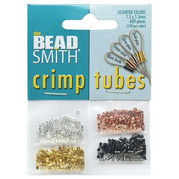 The Beadsmith Crimp Beads, Tube 4 Pack 1.5x1.5mm, 600 Pieces, 4 Metallic Colors