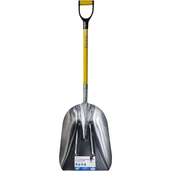 Metal Snow Shovel for Driveway - Heavy Duty Snow Shovel for Car - Aluminium Steel Winter Snow Scoop 15" Blade, Fiberglass Handle & Plastic D-Grip - Outdoor Garden Yard - 48" Length