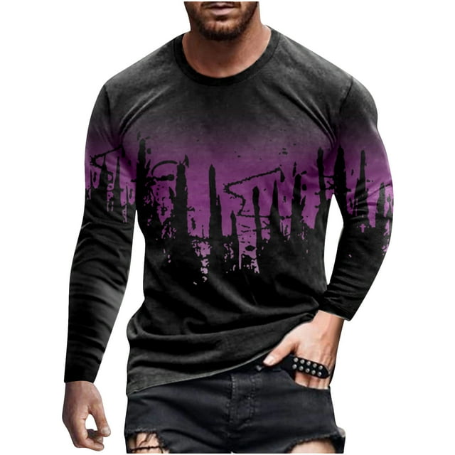 RKSTN Chemises pour Hommes Manches Courtes Mode Décontractée Col Rond Chandail à Enfiler Imprimé T-Shirt à Manches Longues Blouse Chemises Hawaïennes pour Hommes