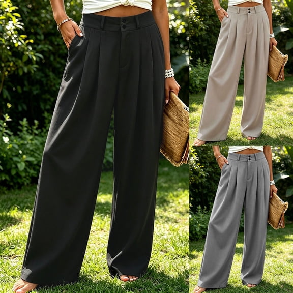 LWFFDAW Wide Leg Dress Pants for Women High Waist Baggy Slacks Pant Summer Lightweight Comfy Business Work Trousers with Pockets