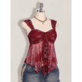 thumbnail image 4 of Burgundy Floral Print Asymmetrical Hem Tie-Front Peplum Tank Top For Women, 4 of 8