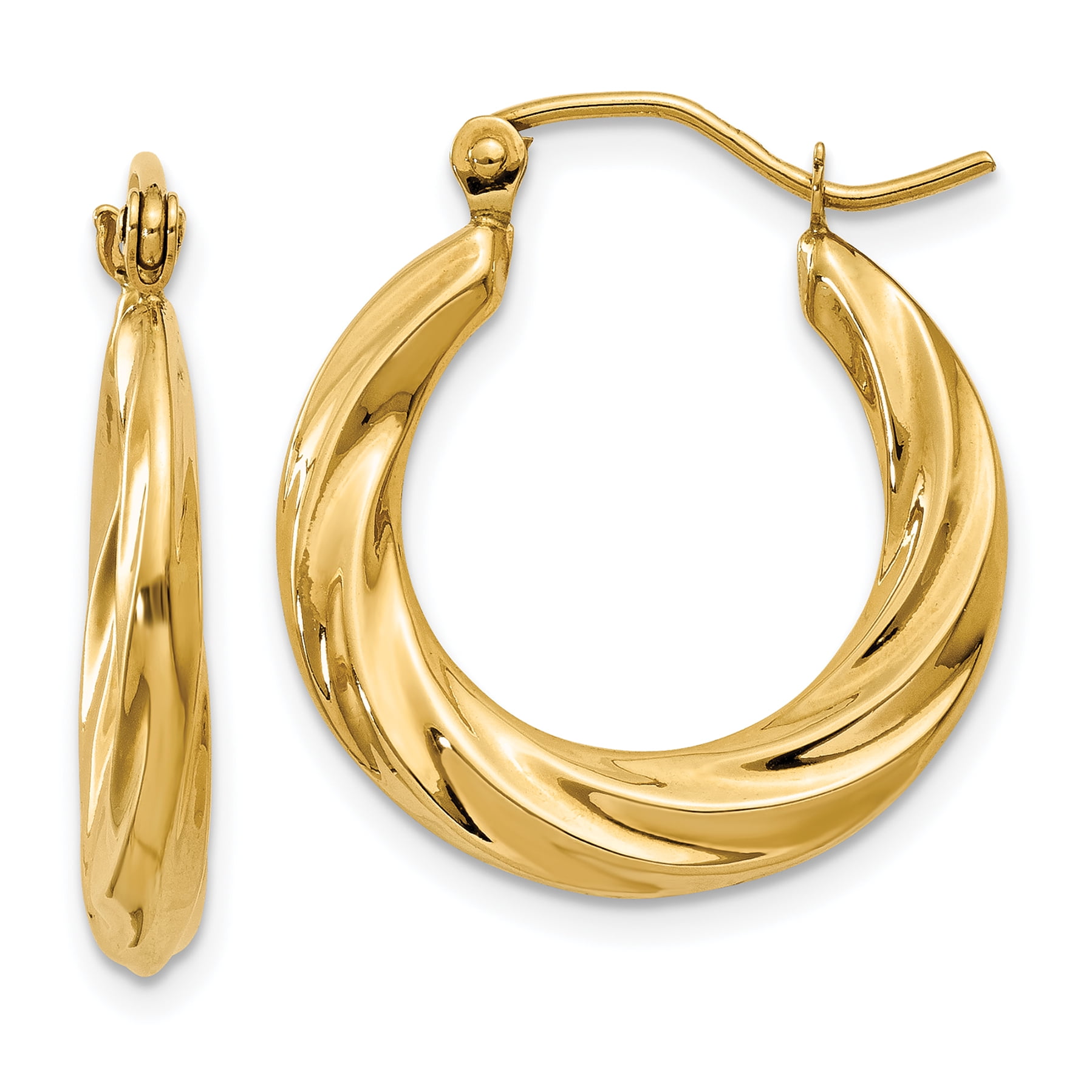 14k Yellow Gold Twisted Hoop Earrings Ear Hoops Set Round Fine Jewelry ...