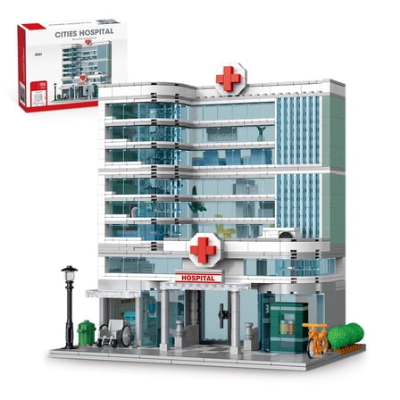 City Hospital Toy Building Set with LED Lighting, Modular Three-Story Architecture Set for Adults, Gift Idea for Kids Ages 10 and Up (1350 Pieces)