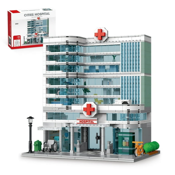 City Hospital Toy Building Set with LED Lighting, Modular Three-Story Architecture Set for Adults, Gift Idea for Kids Ages 10 and Up (1350 Pieces)