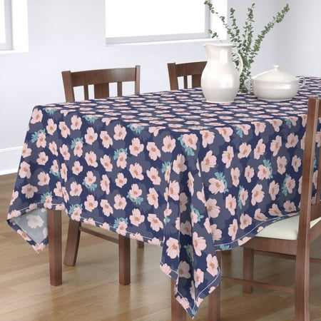 

Cotton Sateen Tablecloth 70 x 120 - Pink Poppies Blush Floral Flowers Purple Feminine Decor Print Custom Table Linens by Spoonflower