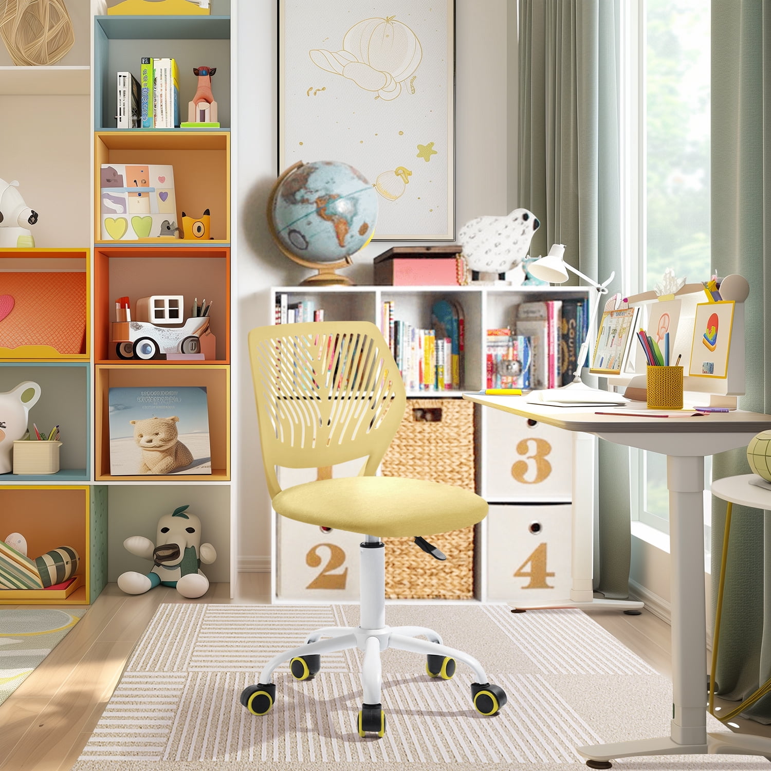 Homy Casa Adjustable Kids Desk Chair, Ergonomic Student Chair for Study, School or Bedroom, Yellow